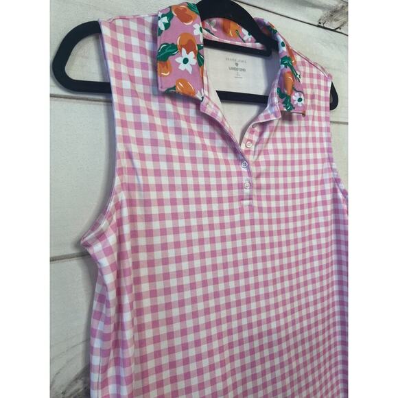 Draper James For Land's End Size LG Sleeveless Polo Pink White Check Print EUC - Picture 6 of 6
